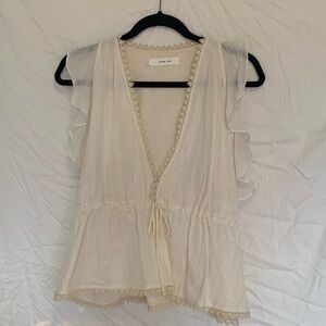 Chan Luu Sleeveless Deep V Ruffle Blouse